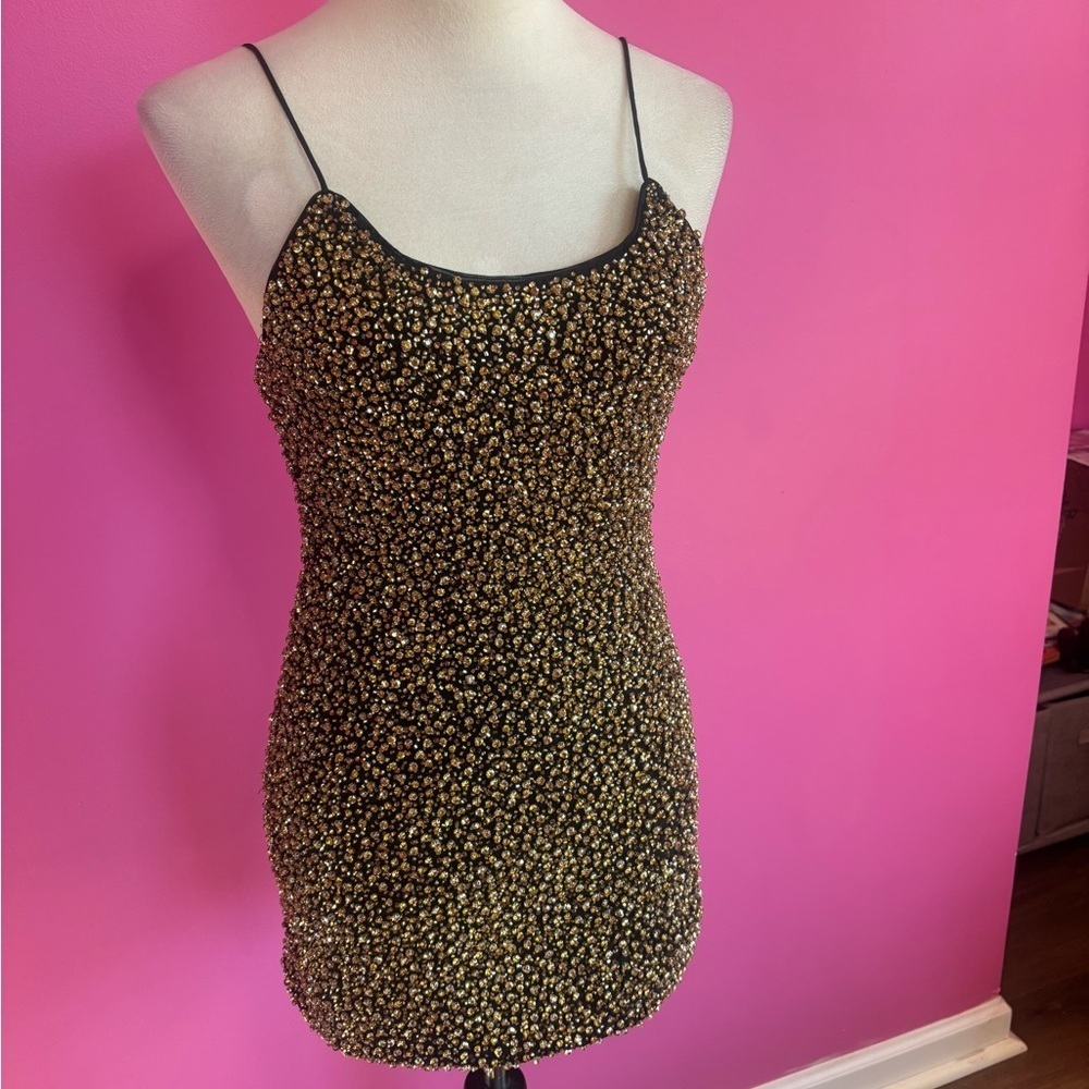 Alice+Olivia ladies black and gold “Giselle” mini slip dress NWT! MSRP: $695 - Picture 3 of 8
